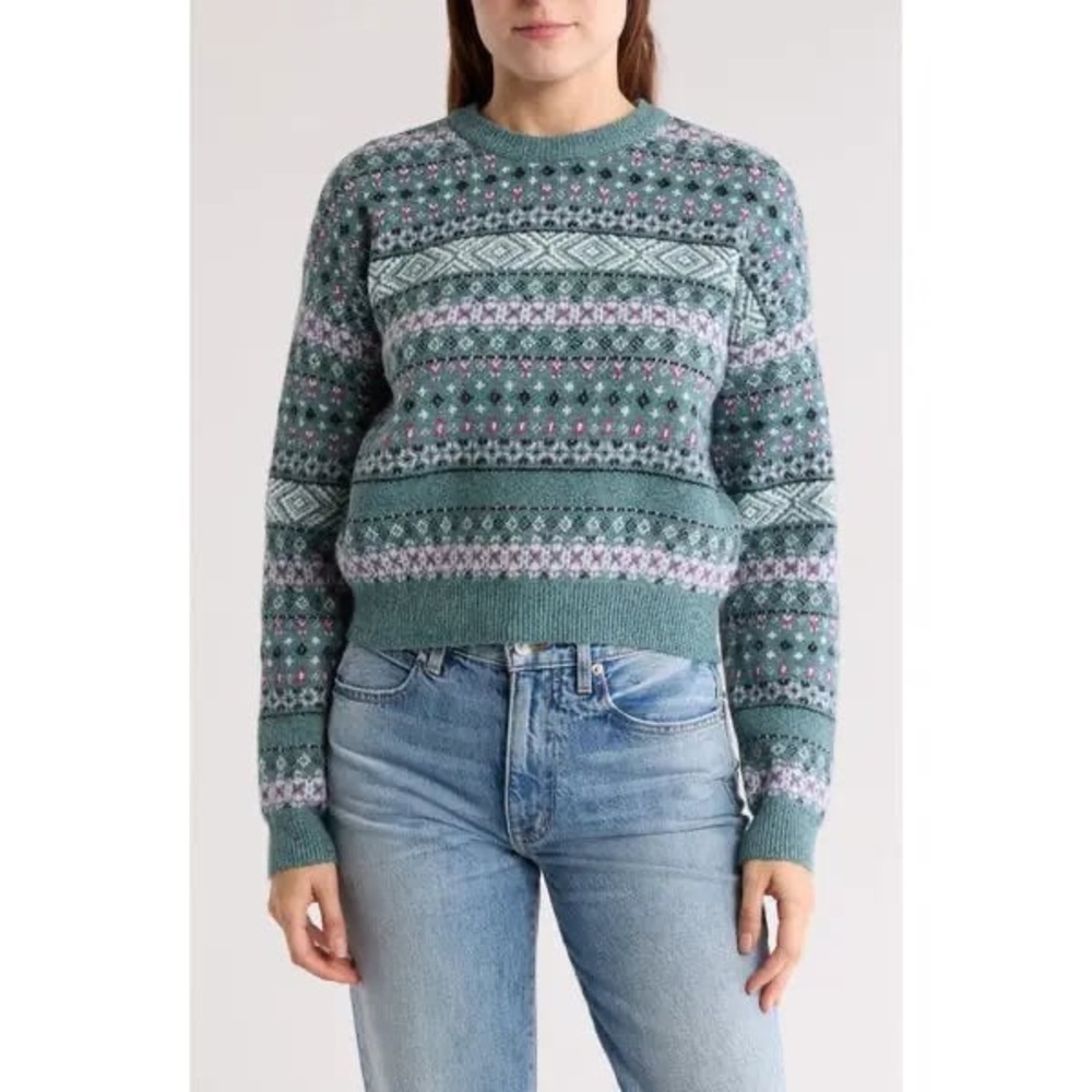 BP Texture Knit Crewneck Sweater - Green Sol Fair Isle (size XS)